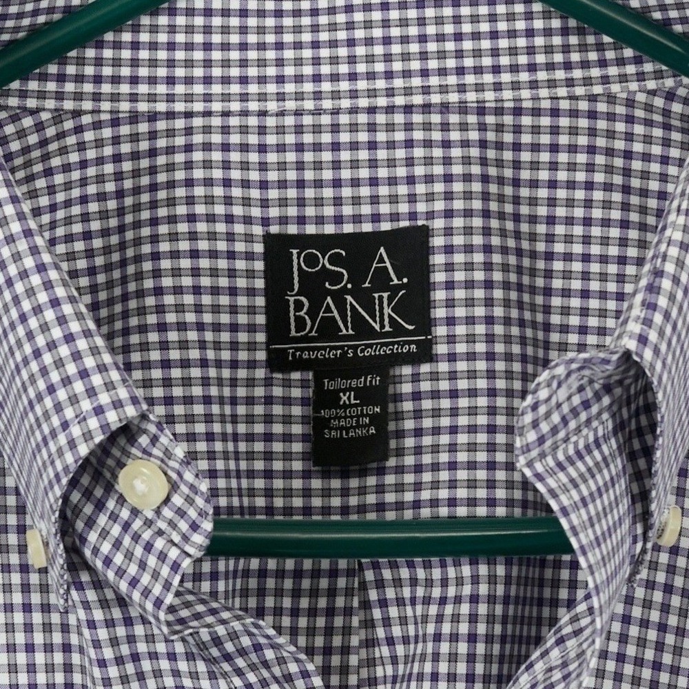 JOS A BANK Traveler's Collection Tailored Fit XL black/grey/white Gingham Button - Picture 2 of 11